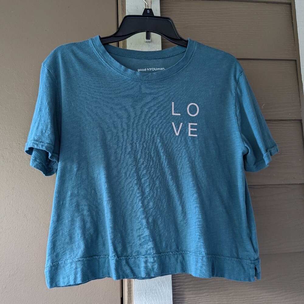 good hYOUman  Finny - Love Block - Short Sleeve Crop Top. Size Small